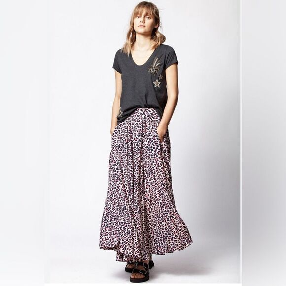 Zadig & Voltaire Joyo print Leo Flared Skirt animal print. Medium NWT - Picture 1 of 7